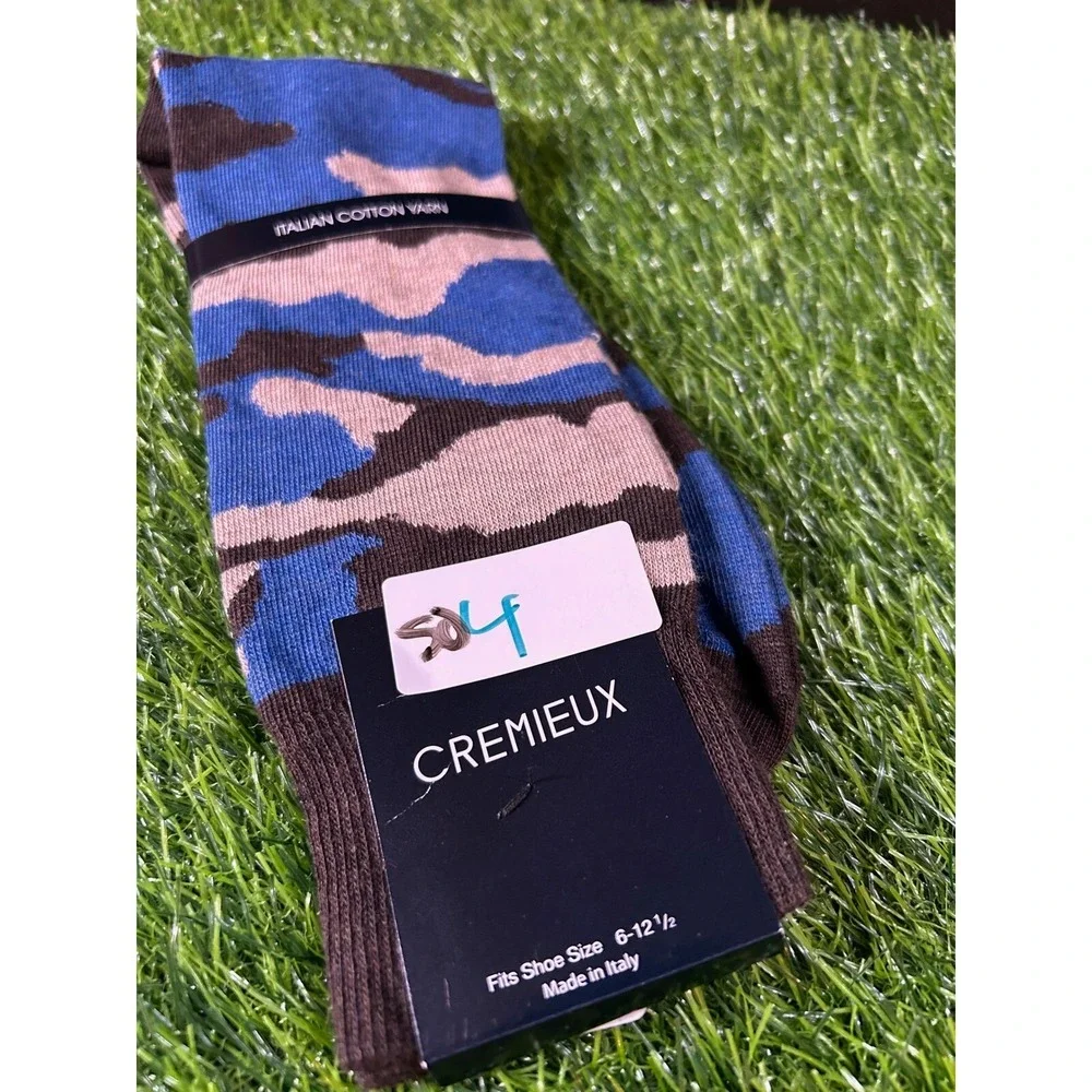 Cremieux Italian Cotton Yarn Dress Socks Camo Print Blue Brown‎ Mens Size 6-12.5